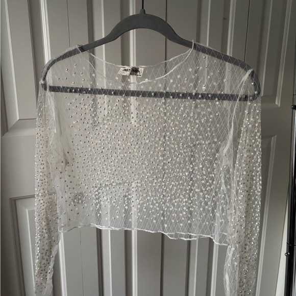 Bear Dance White Sheer Rhinestone Crop Hoodie - Picture 2 of 6